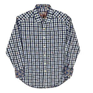 Robert Graham Dress Shirt Plaid Bear Print Long Sleeve Cotton Small